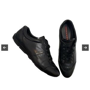 Prada Black Leather Sneakers Low Top Sz 37